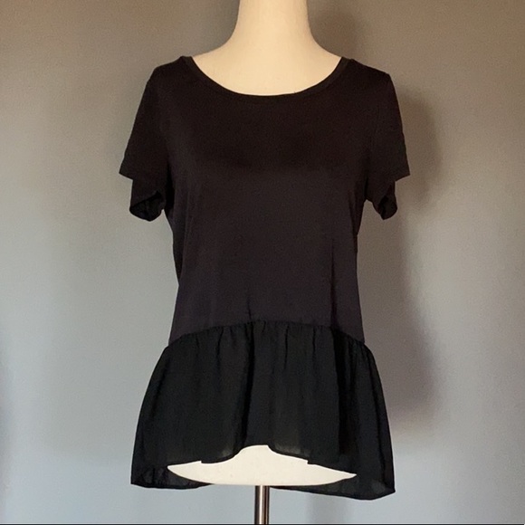 Juicy Couture Black Short Sleeve Top with Sheer Ruffle Bottom - Picture 2 of 7